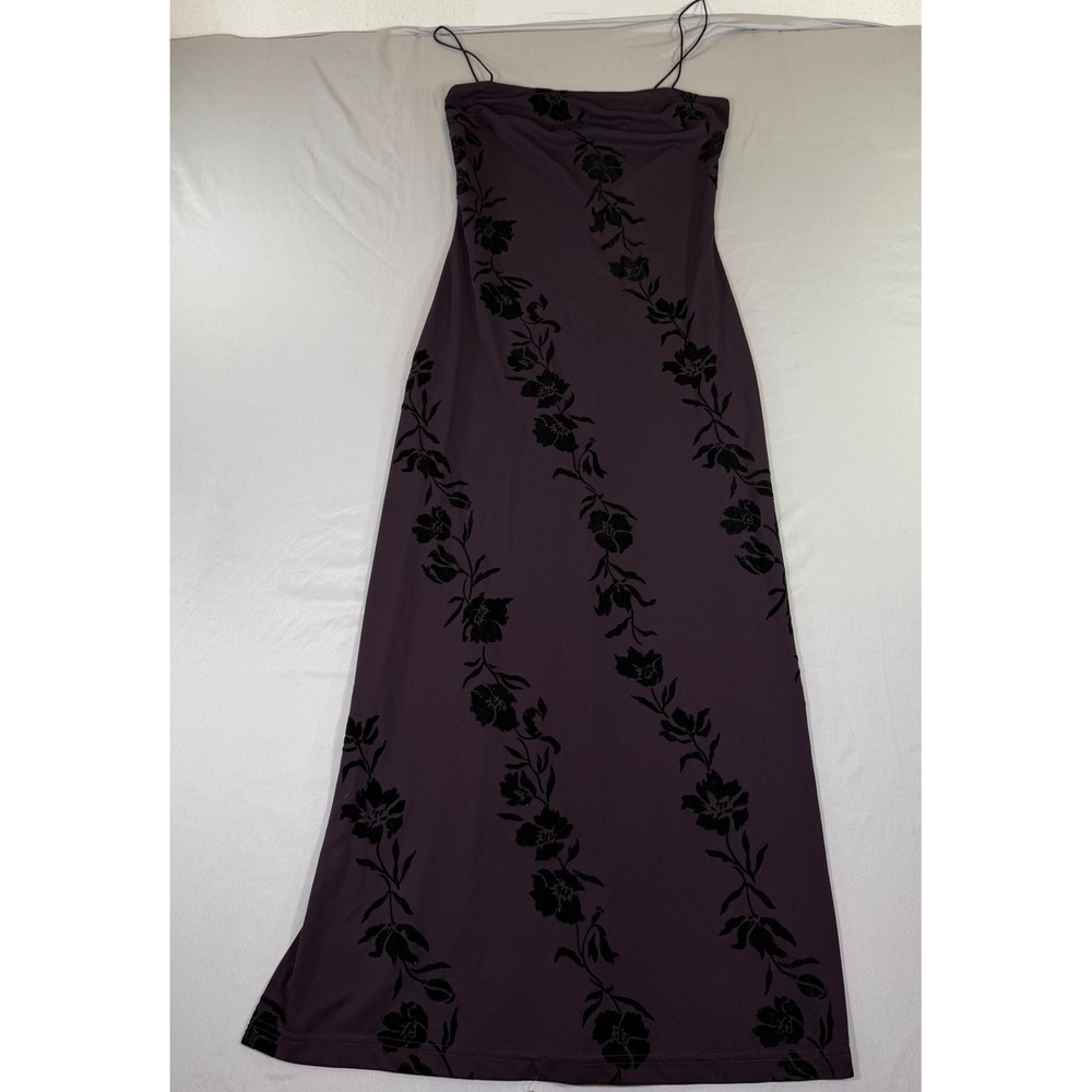 Vintage 90s Purple Velvet Floral Maxi Dress USA 11/12 Y2K Whimsigoth Fairy Goth